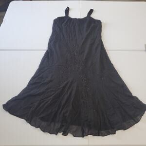 Y2K Whimsigoth Woman Dress Womens 16W Black Beaded Sleeveless A-Line Made USA